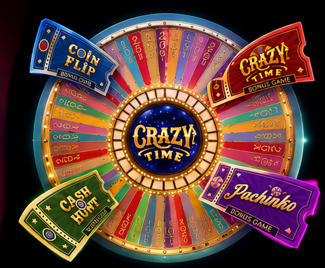 Crazy Time-hjul med bonusbiljetter